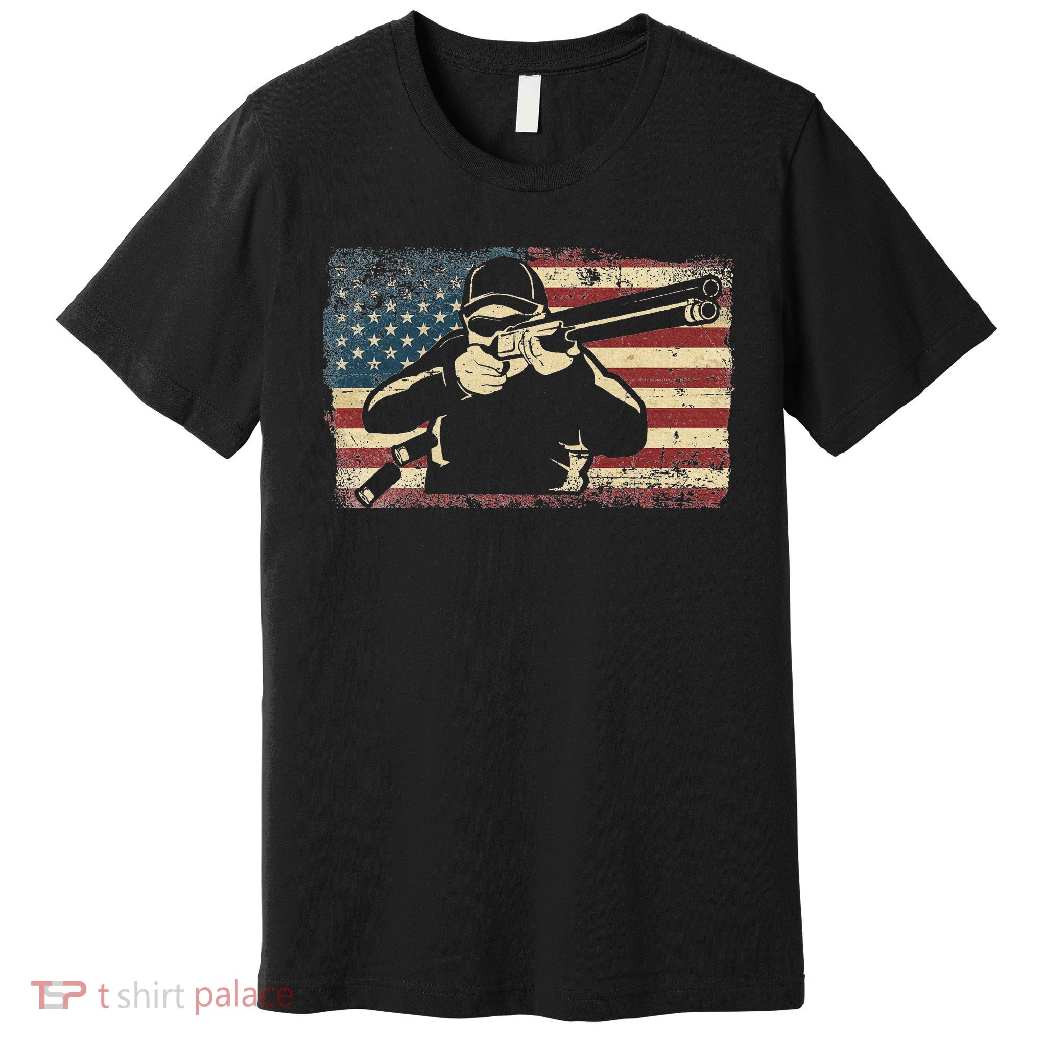 Shotgun Skeet Trap Clay Pigeon Shooting American Usa Flag Premium T-Shirt