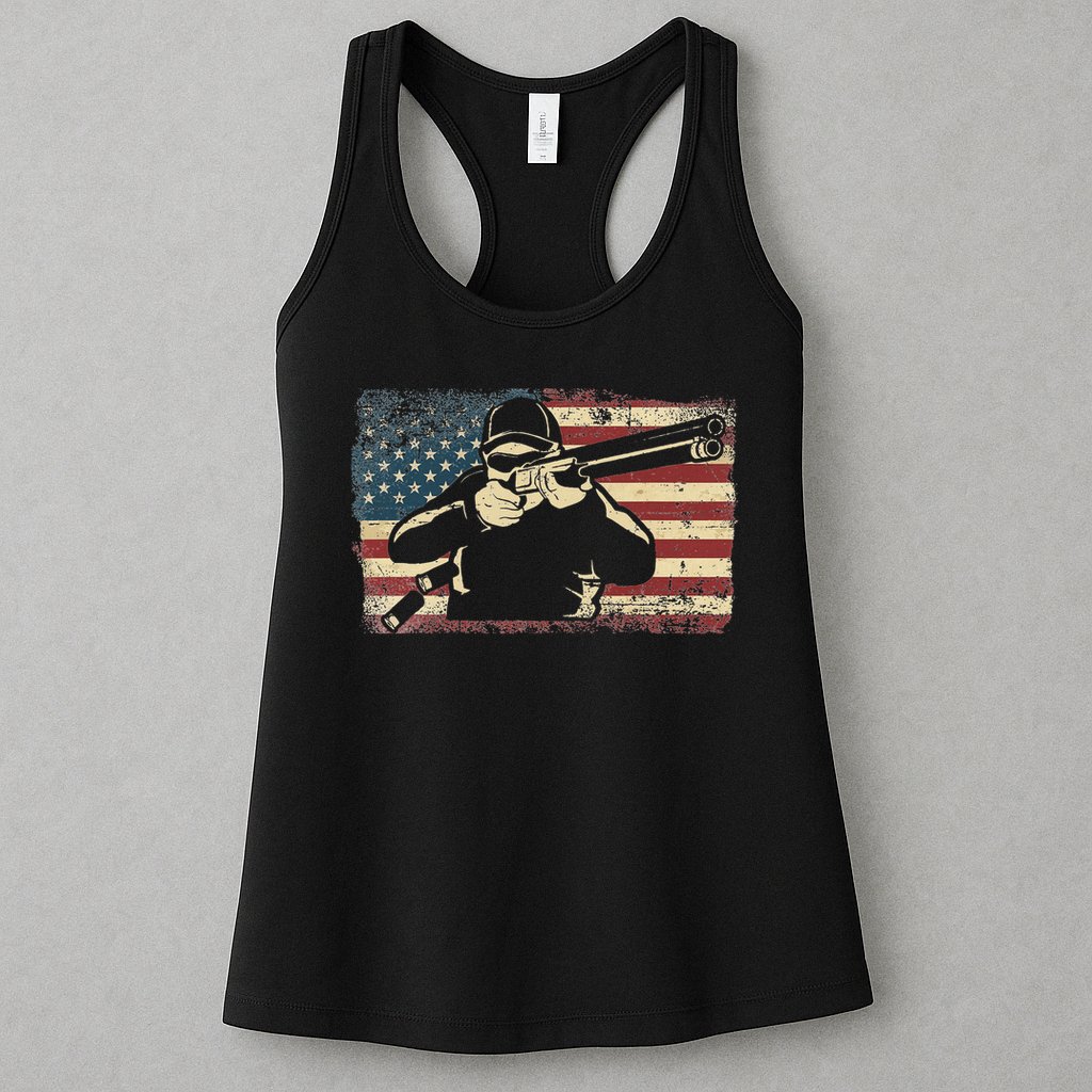 Shotgun Skeet Trap Clay Pigeon Shooting American Usa Flag Womens Tank Top
