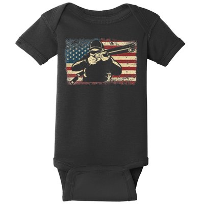 Shotgun Skeet Trap Clay Pigeon Shooting American Usa Flag Baby Bodysuit
