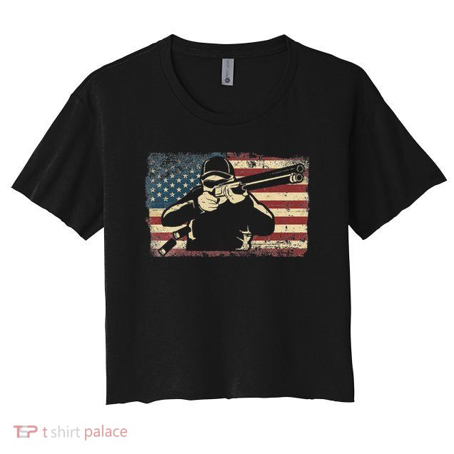 Shotgun Skeet Trap Clay Pigeon Shooting American Usa Flag Crop Top
