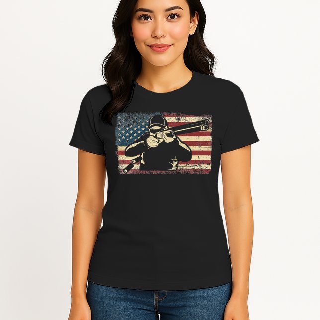 Shotgun Skeet Trap Clay Pigeon Shooting American Usa Flag Womens T-Shirt