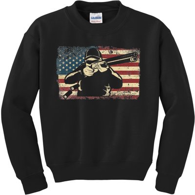 Shotgun Skeet Trap Clay Pigeon Shooting American Usa Flag Kids Sweatshirt