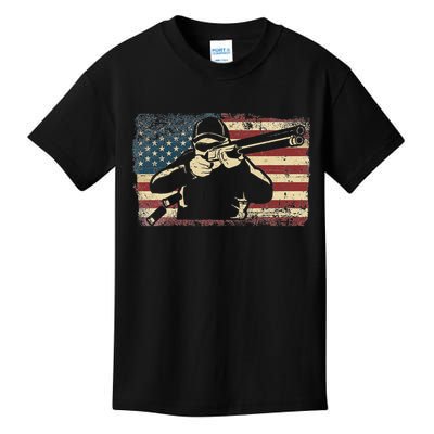 Shotgun Skeet Trap Clay Pigeon Shooting American Usa Flag Kids T-Shirt