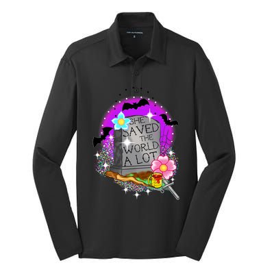 She Saved The World Silk Touch Performance Long Sleeve Polo