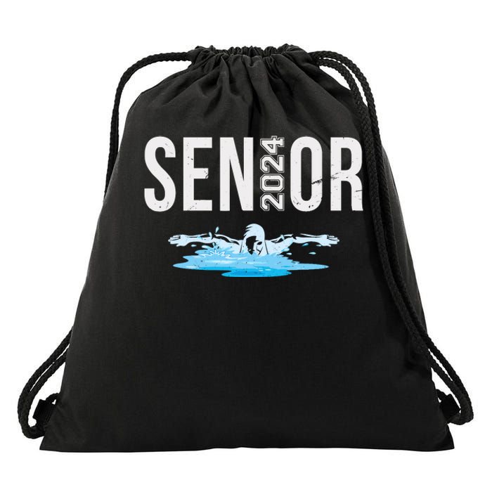 Senior Swim Team Member Class Of 2024 Swimmer Vintage Drawstring Bag