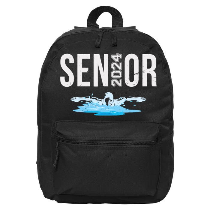 Senior Swim Team Member Class Of 2024 Swimmer Vintage 16 in Basic Backpack