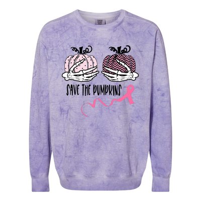 Skeleton Save The Pumpkins Pink Ribbon Breast Cancer Colorblast Crewneck Sweatshirt