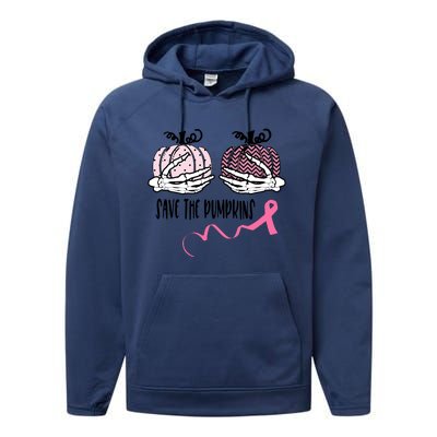 Skeleton Save The Pumpkins Pink Ribbon Breast Cancer Performance Fleece Hoodie