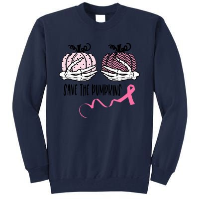 Skeleton Save The Pumpkins Pink Ribbon Breast Cancer Tall Sweatshirt