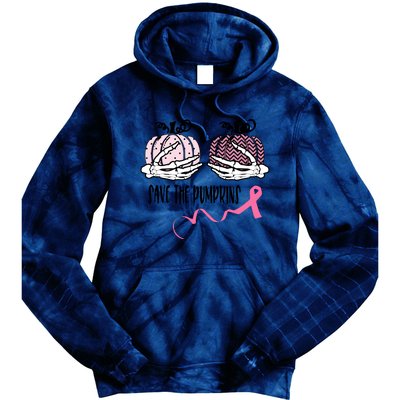 Skeleton Save The Pumpkins Pink Ribbon Breast Cancer Tie Dye Hoodie