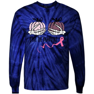 Skeleton Save The Pumpkins Pink Ribbon Breast Cancer Tie-Dye Long Sleeve Shirt