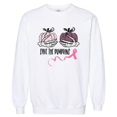 Skeleton Save The Pumpkins Pink Ribbon Breast Cancer Garment-Dyed Sweatshirt