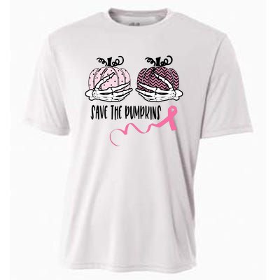 Skeleton Save The Pumpkins Pink Ribbon Breast Cancer Cooling Performance Crew T-Shirt