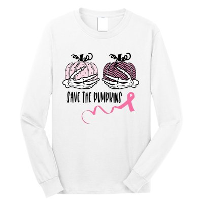 Skeleton Save The Pumpkins Pink Ribbon Breast Cancer Long Sleeve Shirt