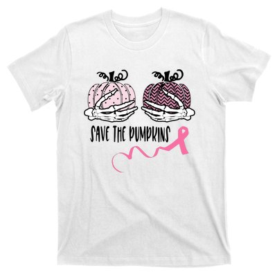 Skeleton Save The Pumpkins Pink Ribbon Breast Cancer T-Shirt