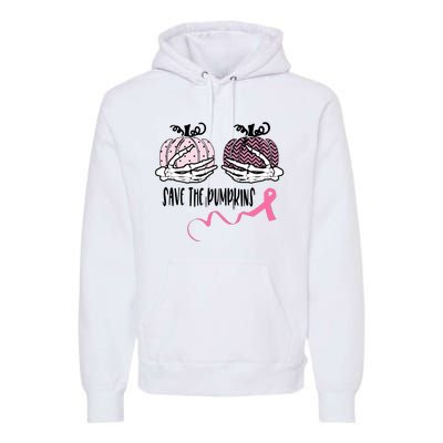 Skeleton Save The Pumpkins Pink Ribbon Breast Cancer Premium Hoodie