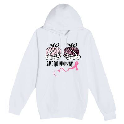 Skeleton Save The Pumpkins Pink Ribbon Breast Cancer Premium Pullover Hoodie