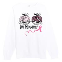 Skeleton Save The Pumpkins Pink Ribbon Breast Cancer Premium Crewneck Sweatshirt