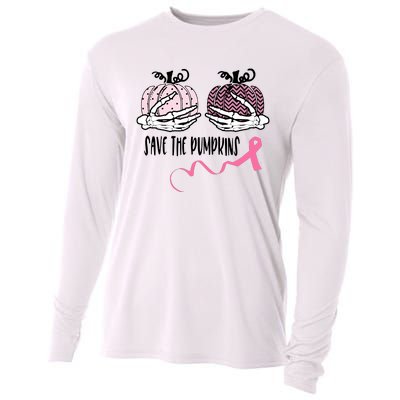 Skeleton Save The Pumpkins Pink Ribbon Breast Cancer Cooling Performance Long Sleeve Crew