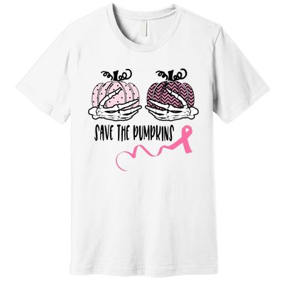 Skeleton Save The Pumpkins Pink Ribbon Breast Cancer Premium T-Shirt