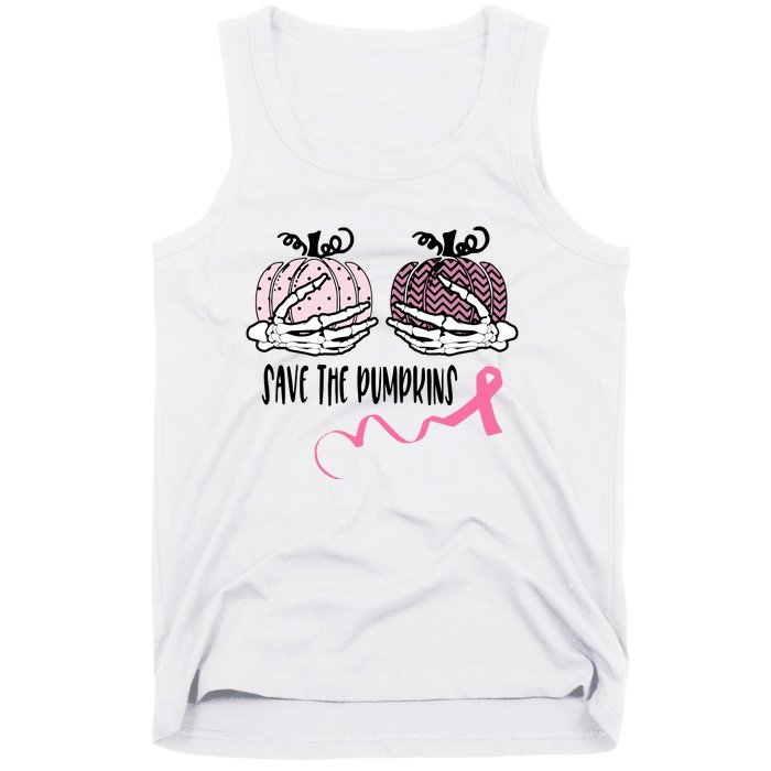 Skeleton Save The Pumpkins Pink Ribbon Breast Cancer Tank Top