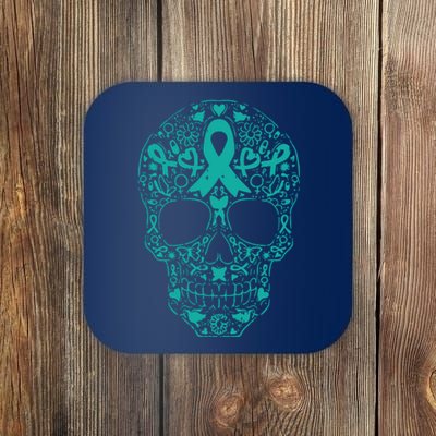 Sugar Skull Teal Ribbon Ovarian Cancer Awareness Mexicansugar Skull Teal Ribbon Coaster