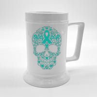 Sugar Skull Teal Ribbon Ovarian Cancer Awareness Mexicansugar Skull Teal Ribbon Beer Stein