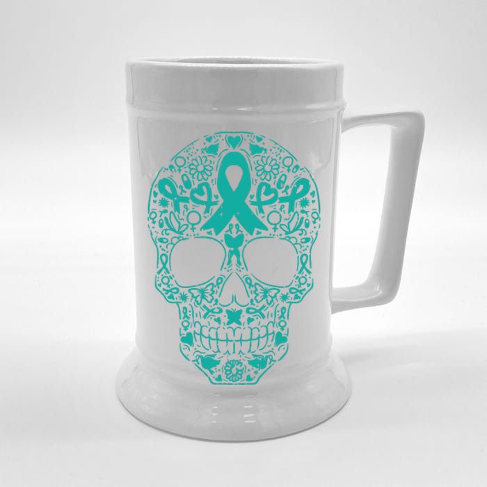 Sugar Skull Teal Ribbon Ovarian Cancer Awareness Mexicansugar Skull Teal Ribbon Beer Stein