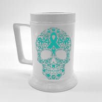 Sugar Skull Teal Ribbon Ovarian Cancer Awareness Mexicansugar Skull Teal Ribbon Beer Stein