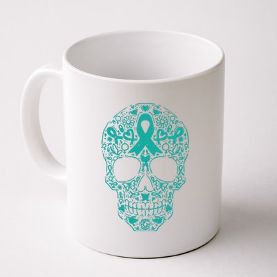 Sugar Skull Teal Ribbon Ovarian Cancer Awareness Mexicansugar Skull Teal Ribbon Coffee Mug