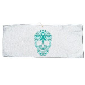 Sugar Skull Teal Ribbon Ovarian Cancer Awareness Mexicansugar Skull Teal Ribbon Large Microfiber Waffle Golf Towel