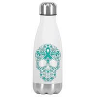 Sugar Skull Teal Ribbon Ovarian Cancer Awareness Mexicansugar Skull Teal Ribbon Stainless Steel Insulated Water Bottle