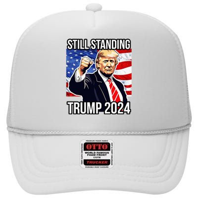 Still Standing Trump 2024 Rally Fist Pump Usa Donald Trump High Crown Mesh Back Trucker Hat