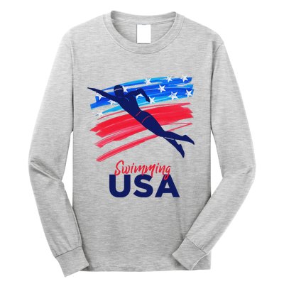 Swimming Support Team Flag Usa Pool Swimmer American Long Sleeve Shirt