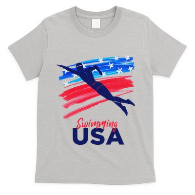 Swimming Support Team Flag Usa Pool Swimmer American T-Shirt