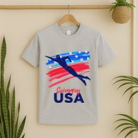 Swimming Support Team Flag Usa Pool Swimmer American T-Shirt