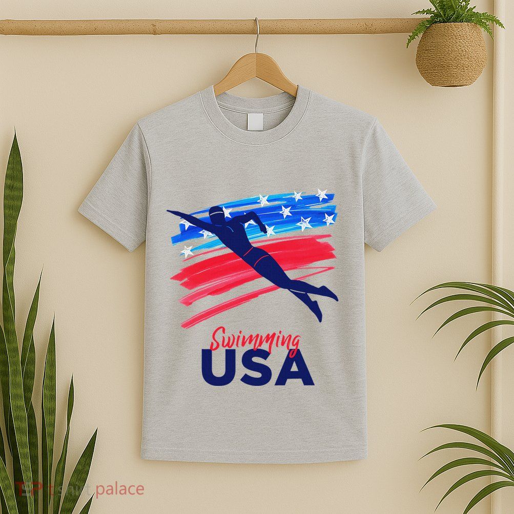Swimming Support Team Flag Usa Pool Swimmer American T-Shirt