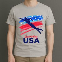 Swimming Support Team Flag Usa Pool Swimmer American T-Shirt