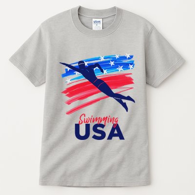 Swimming Support Team Flag Usa Pool Swimmer American Tall T-Shirt