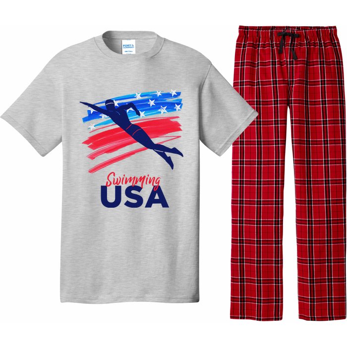 Swimming Support Team Flag Usa Pool Swimmer American Pajama Set