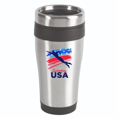 Swimming Support Team Flag Usa Pool Swimmer American 16oz Travel Tumbler