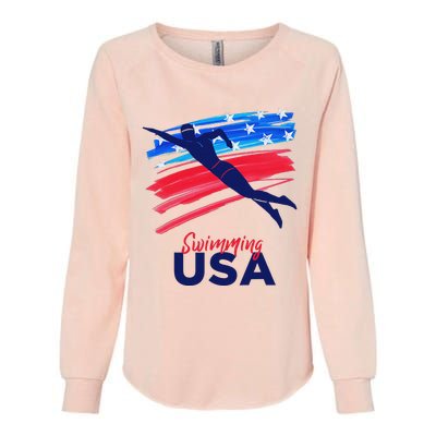 Swimming Support Team Flag Usa Pool Swimmer American Womens California Wash Sweatshirt