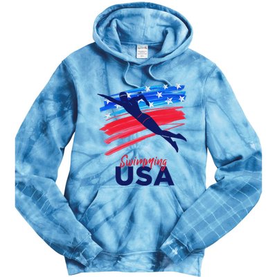 Swimming Support Team Flag Usa Pool Swimmer American Tie Dye Hoodie