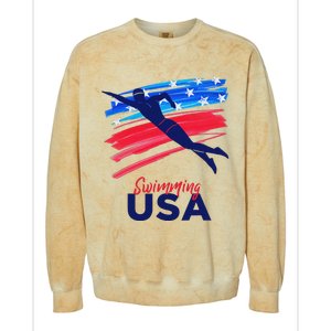 Swimming Support Team Flag Usa Pool Swimmer American Colorblast Crewneck Sweatshirt