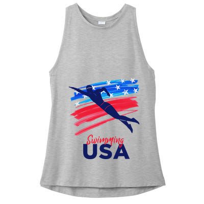 Swimming Support Team Flag Usa Pool Swimmer American Ladies PosiCharge Tri-Blend Wicking Tank