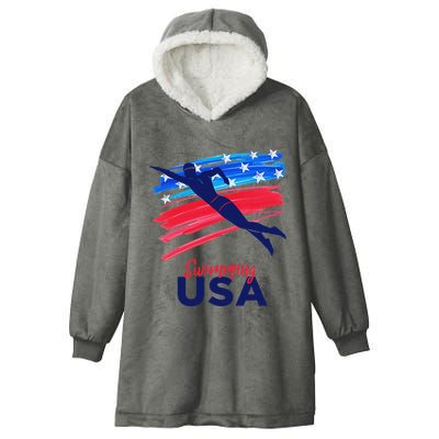 Swimming Support Team Flag Usa Pool Swimmer American Hooded Wearable Blanket