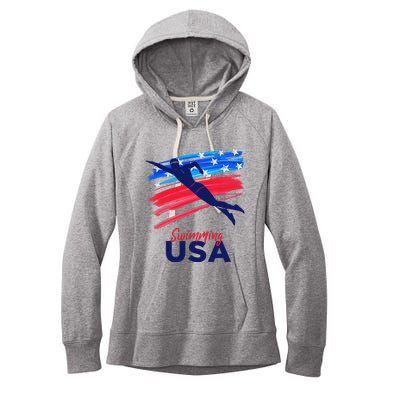 Swimming Support Team Flag Usa Pool Swimmer American Women's Fleece Hoodie