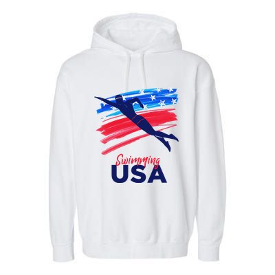 Swimming Support Team Flag Usa Pool Swimmer American Garment-Dyed Fleece Hoodie