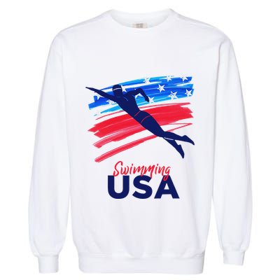 Swimming Support Team Flag Usa Pool Swimmer American Garment-Dyed Sweatshirt