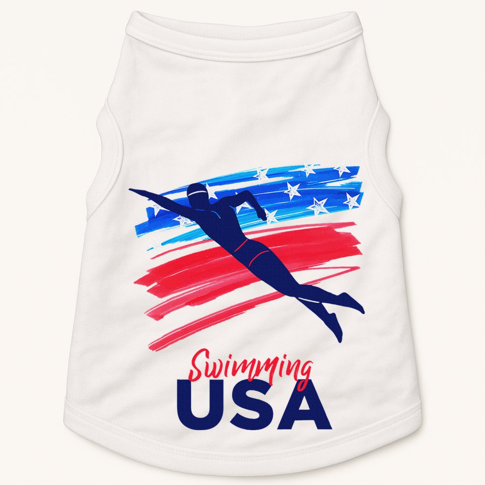 Swimming Support Team Flag Usa Pool Swimmer American Doggie Tank